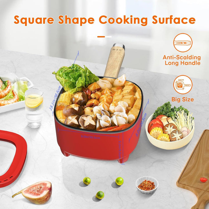 Audecook Elektrischer Hot Pot mit Dampfgarer, 2L/20cm Antihaft Elektropfanne mit Keramikglasur, Trag