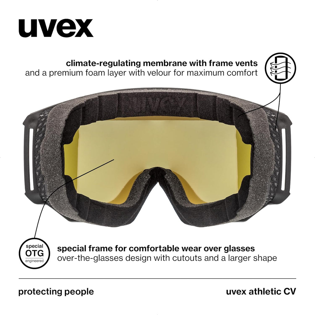 Uvex Unisex Athletic Cv Skibrille (1er Pack) Einheitsgrösse black mat/blue-green, Einheitsgrösse bla