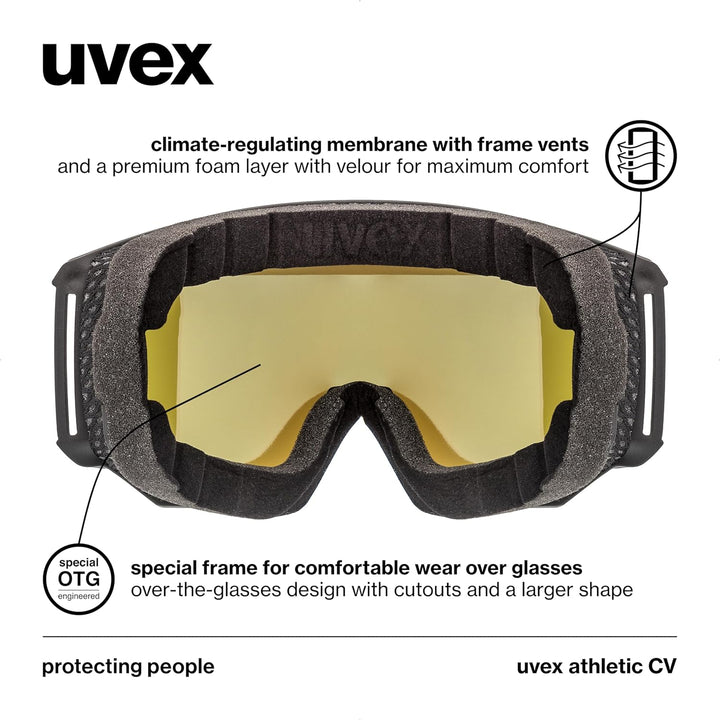 Uvex Unisex Athletic Cv Skibrille (1er Pack) Einheitsgrösse black mat/blue-green, Einheitsgrösse bla