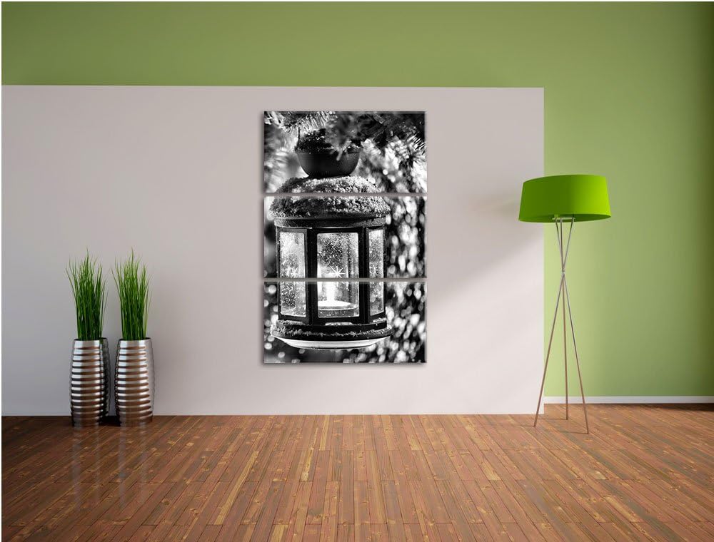 Pixxprint Laterne im Winter als Leinwandbild | Grösse: 3 Teilig (120x80) | Wandbild| Kunstdruck | fe