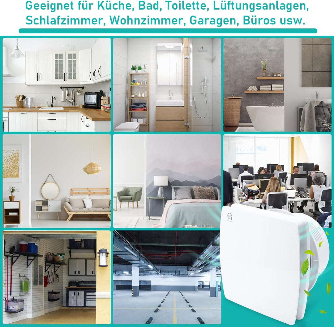 Badlüfter 100mm mit Feuchtigkeitssensor und Rückstauklappe timer, Badezimmerlüfter Bad Lüfter Abluft