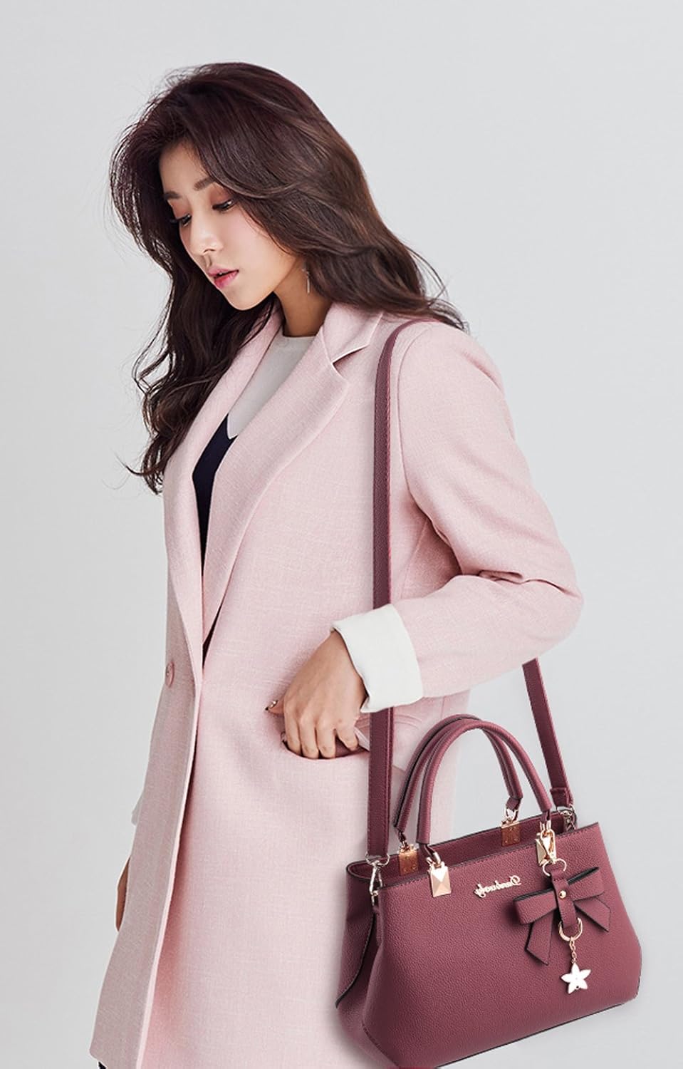 Dreubea Womens Handbag Tote Shoulder Purse Leather Crossbody Bag Gummi Pink, Rosa
