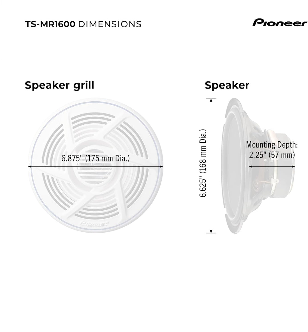 Pioneer TS-MR1600 Marinetauglicher Doppelkonus Outdoor Lautsprecher (100 W), 16 cm, Eingangsnennleis