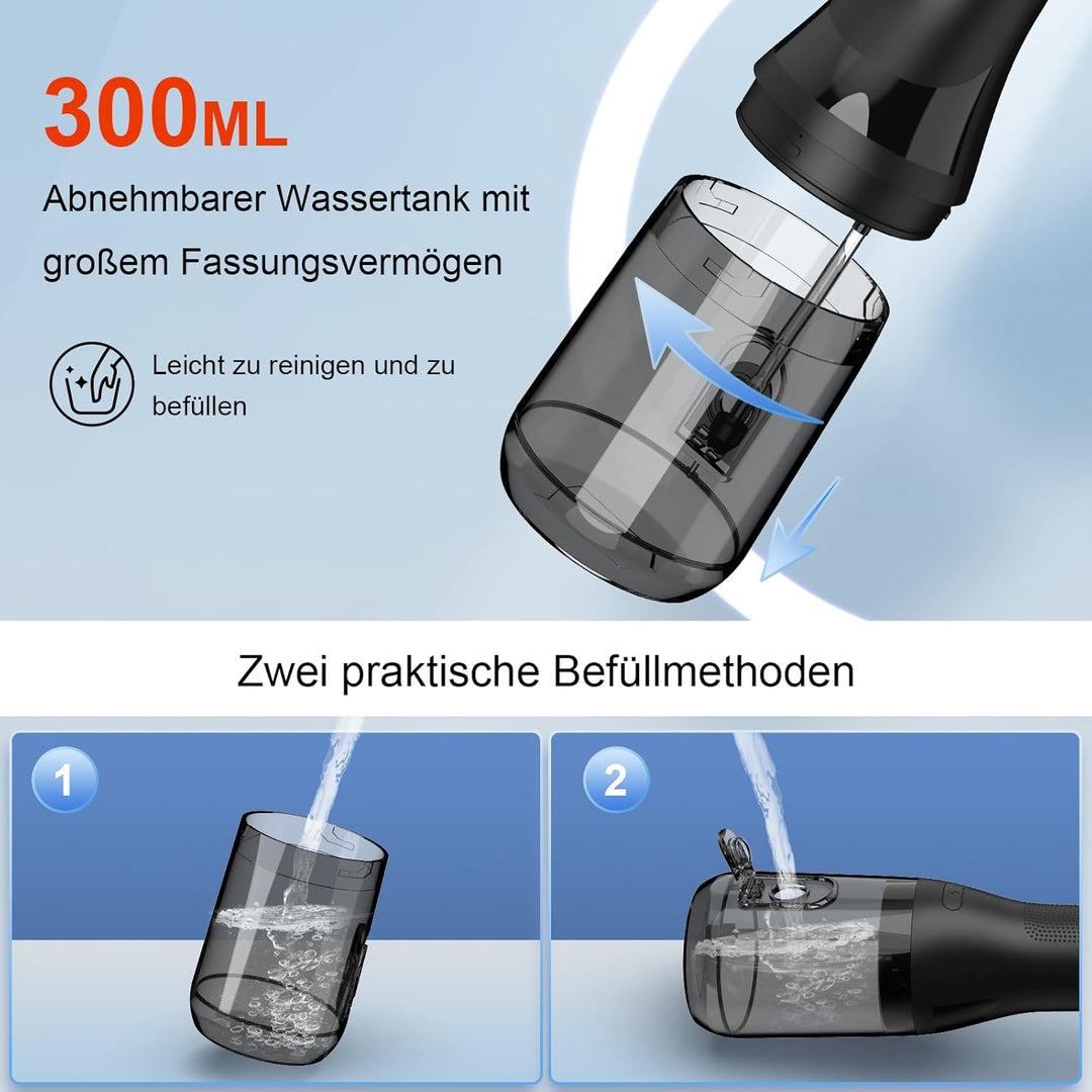 Munddusche Testsieger 2026, 300ML Wassertank IPX7 Wasserdicht, 5 Multifunktionale Jet-Tipps und 4 Mo