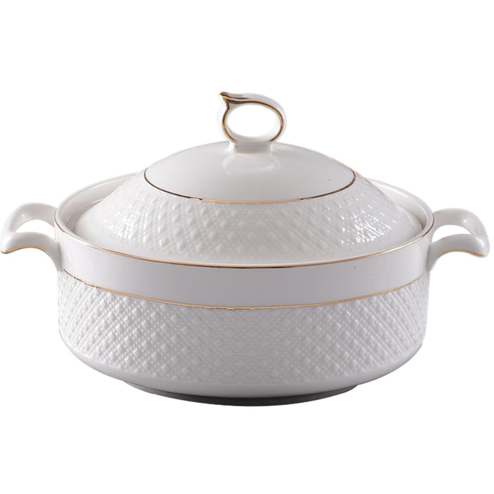Tureens, Suppe Tureen Keramik, 1, 5 l weisse Servierschalen mit Goldener Grenze Doppelgriff Suppe Tu