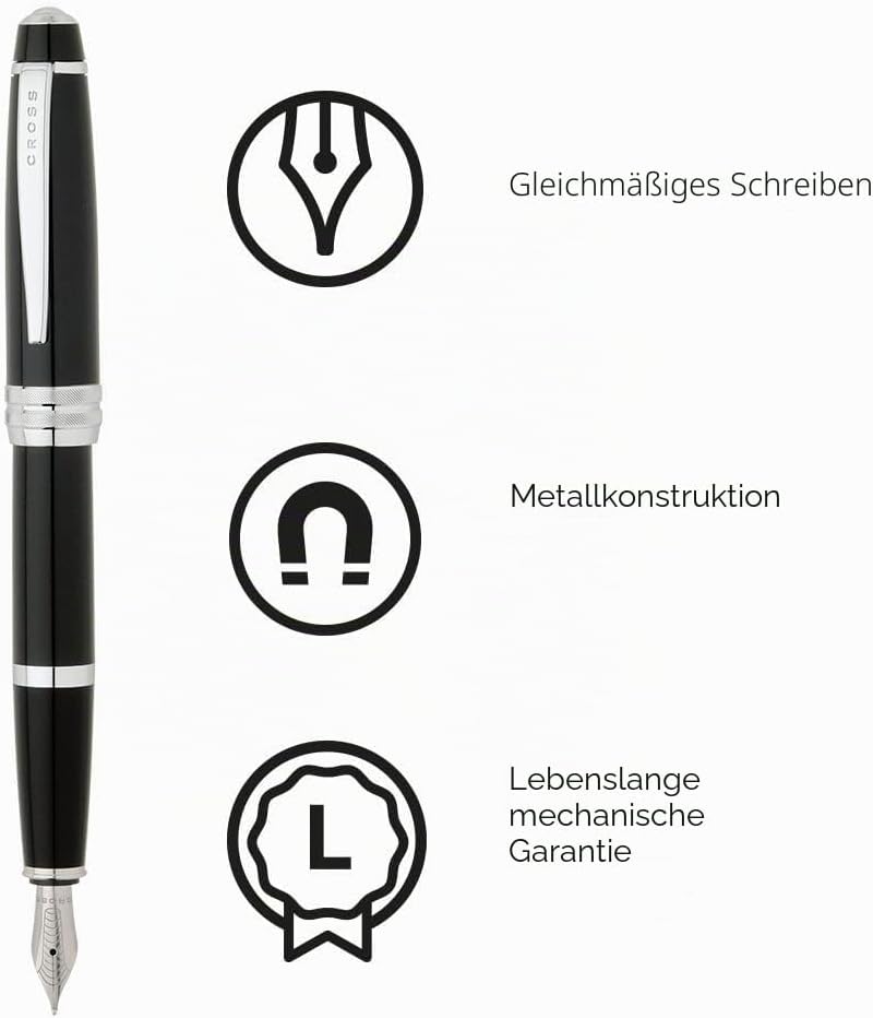 Cross Bailey Füllfederhalter (M-Feder, chromplattierte Beschläge) schwarz-lack, 1 Stück (1er Pack) S