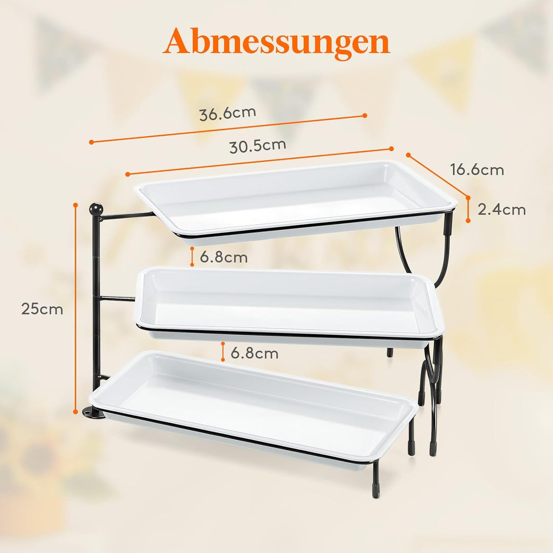 Lifewit Etagere 3 Etagen mit 30 x 17 cm/12x 6.5 Servierplatte, Kunststoff Serviertablett Serviertell