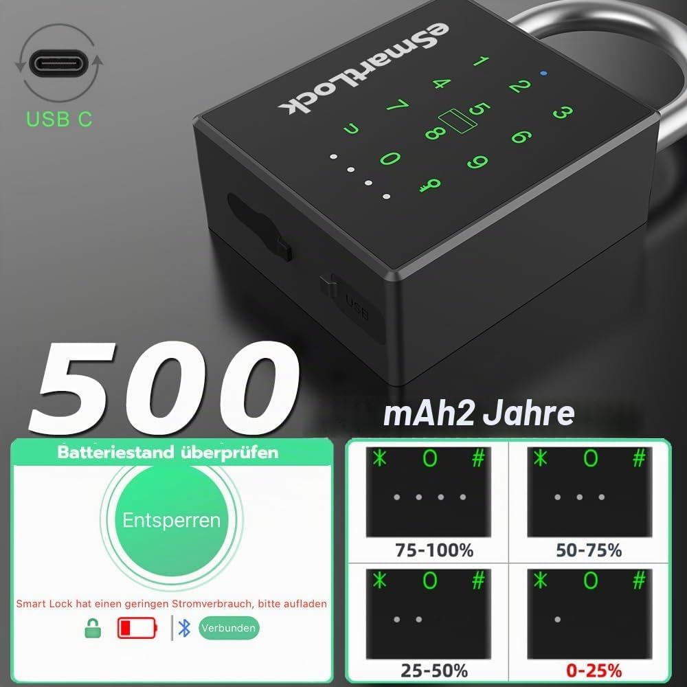 Zahlenschloss Vorhängeschloss mit Zahlencode Schlüssel NFC RFID eLinkSmart wetterfest Schwerlast Kom
