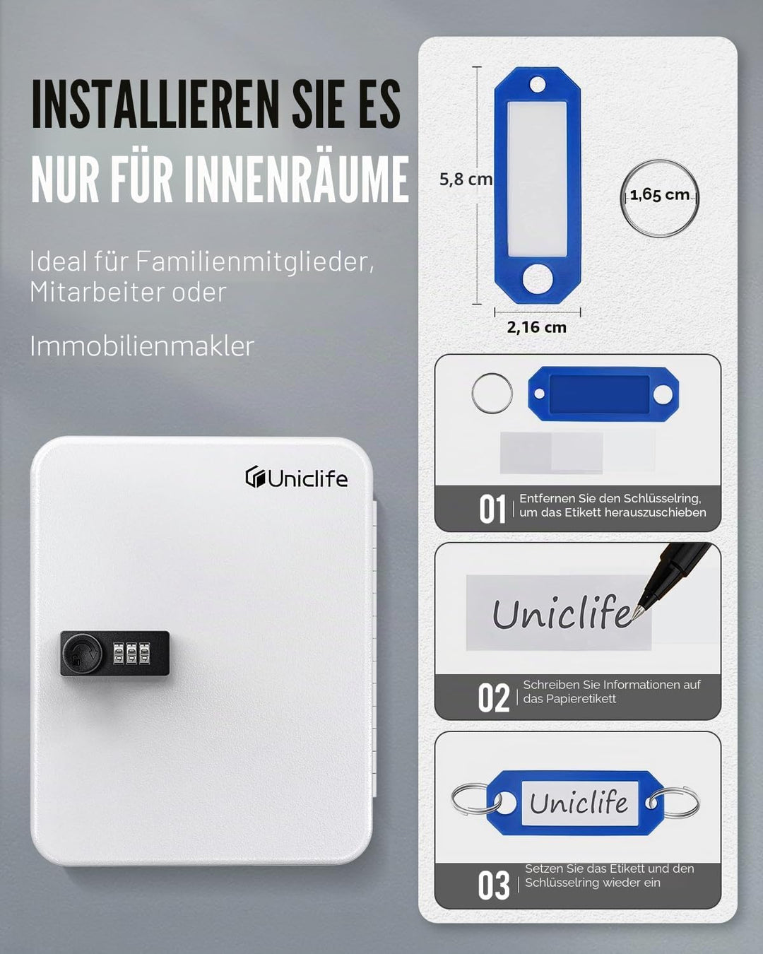 Uniclife Schlüsselschrank mit 28 Schlüsseln, Stahl, mit Zahlenschloss, Wandmontage, Schlüssel-Organi
