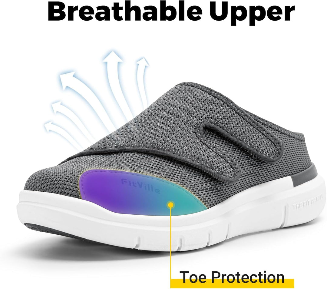 FitVille Diabetikerslipper Herren Extra Weit Gesundheitsschuhe mit Klettverschluss Orthopädische Hau