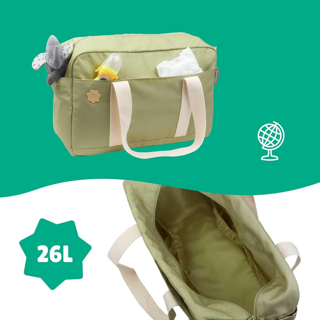 Badabulle Wickeltasche Bowling Olive - Kinderwagentasche inklusive Wickelauflage, Olive
