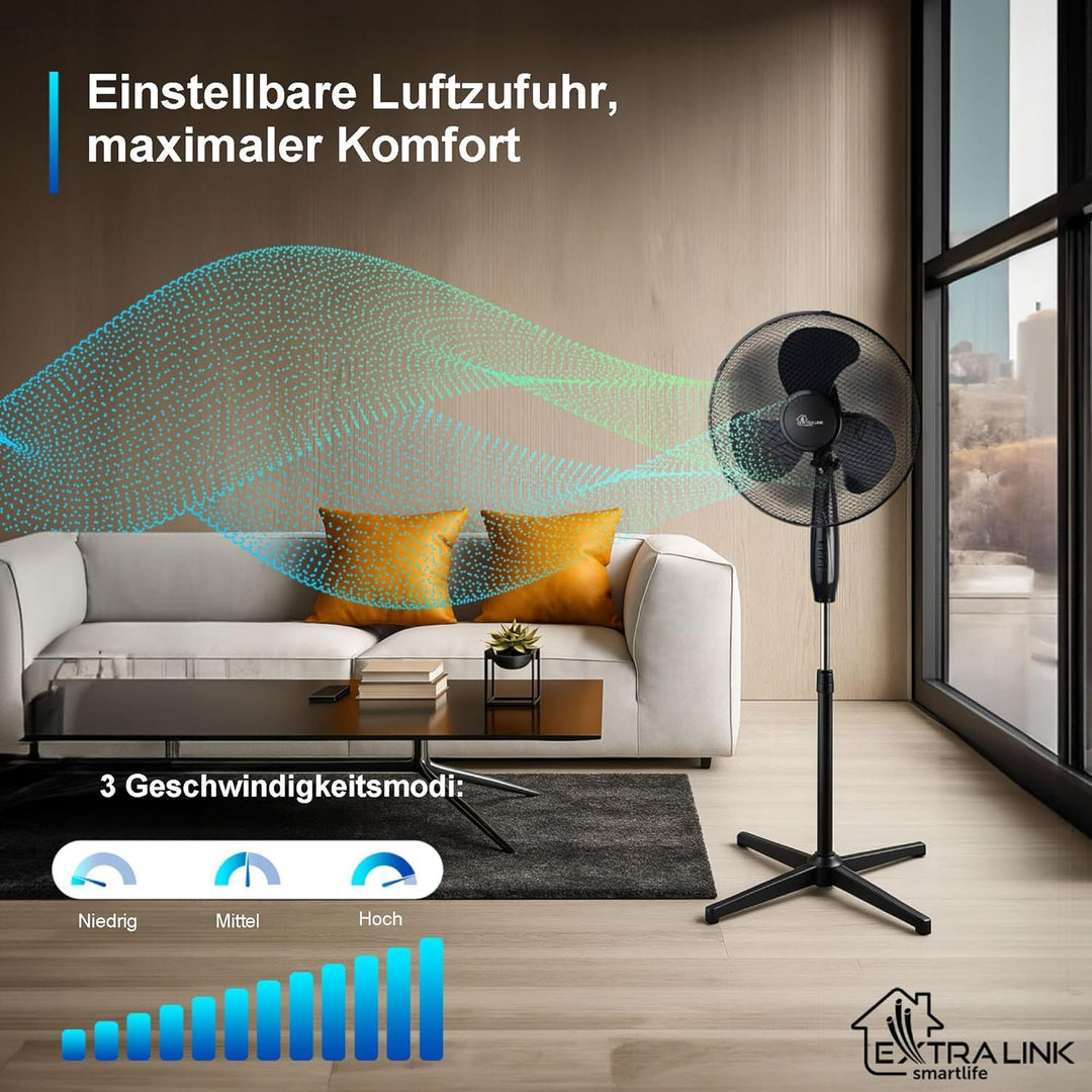 EXTRALINK Standventilator, Ventilator mit 3 Geschwindigkeitsstufen Durchmesser 40 cm Höhenverstellba