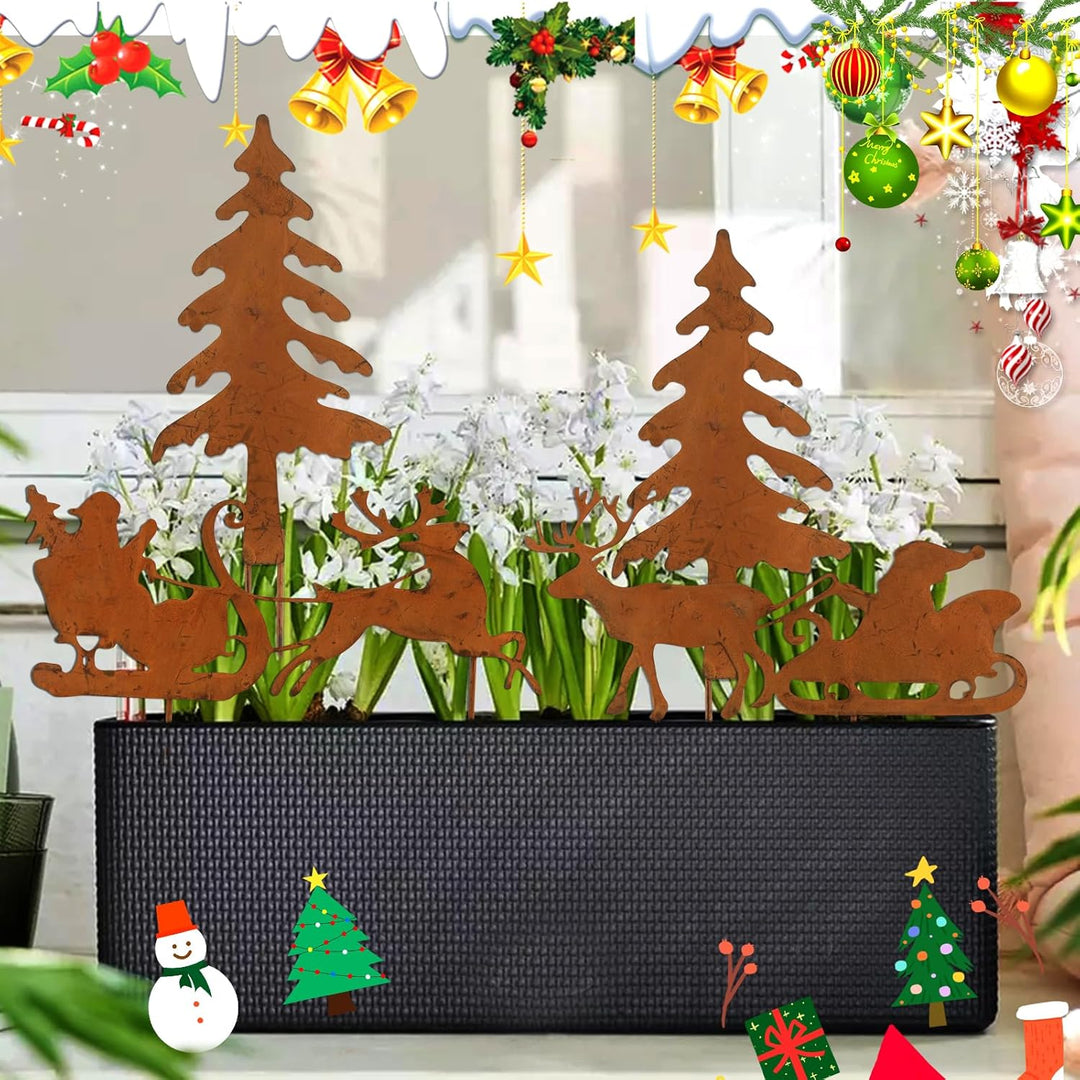 4 Stück Weihnachtsdeko Outdoor Weihnachten Rost Deko Gartendeko Weihnachten Gartenstecker, Adventskr