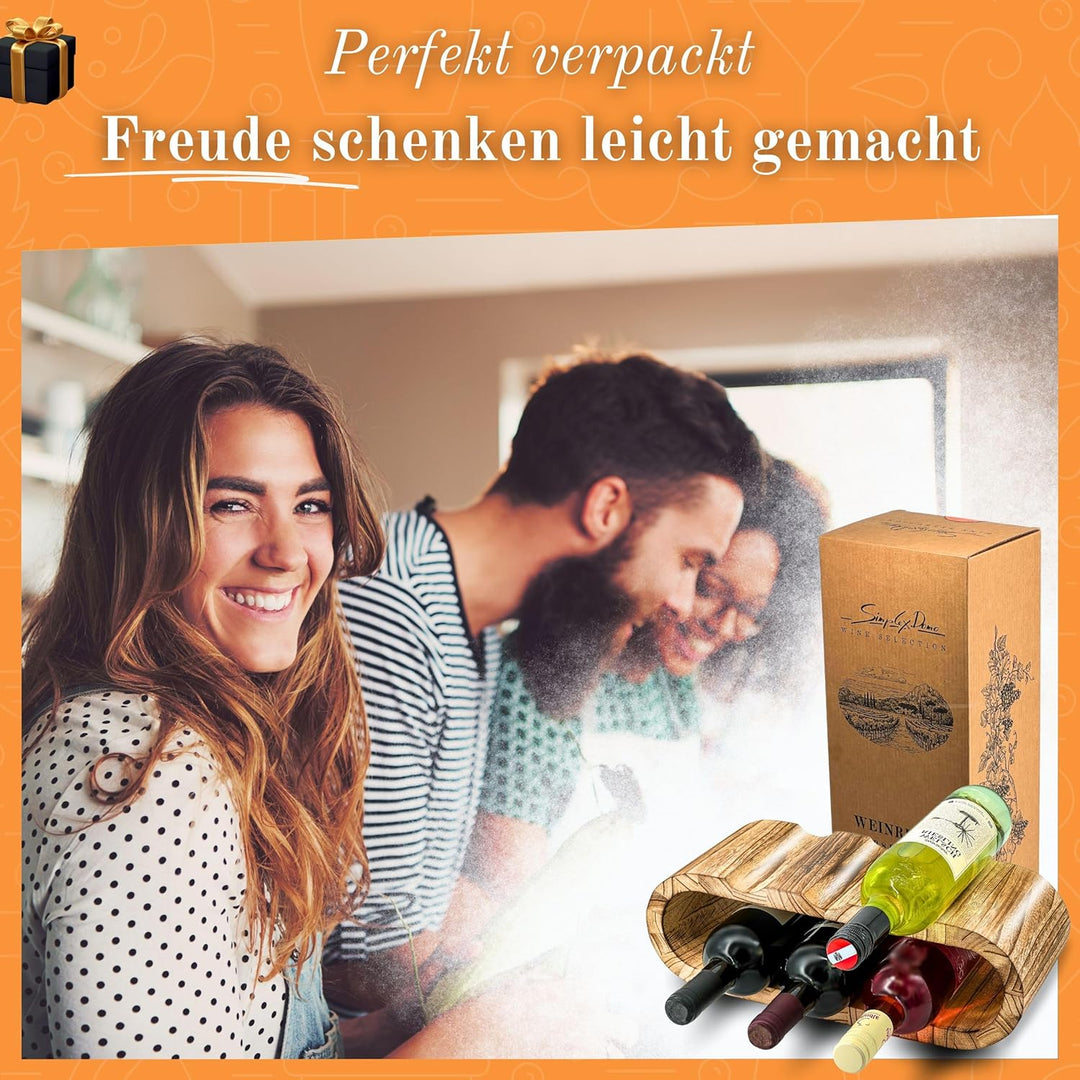 Rustikales Weinregal Holz geflämmt - Flaschenregal Holz für 6 Flaschen, 2 Etagen - Zeitloses Design,