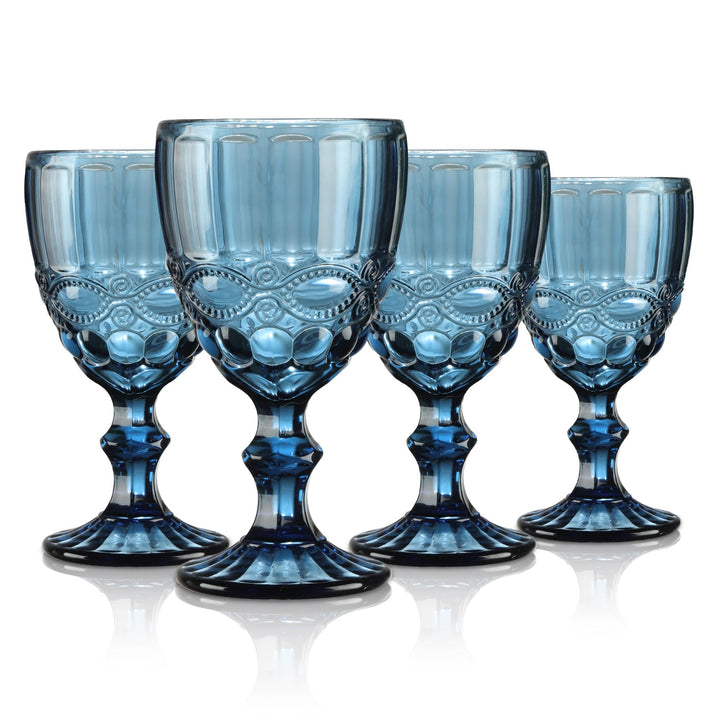 Joeyan Blau Vintage Weingläser mit Geprägtem Design,Farbiger Relief Rotweingläser Weissweingläser,Tr