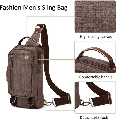 DORRISO Leicht Herren Brusttasche Mode Sling Bag für 7,9 Zoll iPad mit Griff Reise Kuriertaschen für