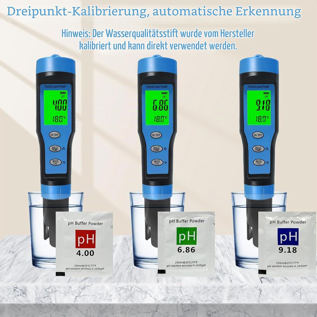 Ueomul pH Messgerät 4 IN 1 mit TDS EC Temperatur Multi-Parameter-Tester 0,01 Auflösung hohe Genauigk
