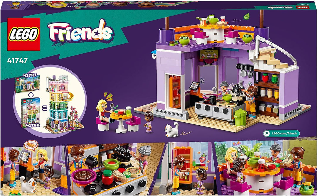 LEGO 41747 Friends Heartlake City Gemeinschaftsküche Spiel-Set mit Koch-Zubehör, 3 Mini-Puppen und d