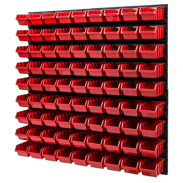PAFEN Wandregal Stapelboxen - 772 x 780 mm – 81 Stück Boxen Werkstatt Lagersystem Schüttenregal (Rot