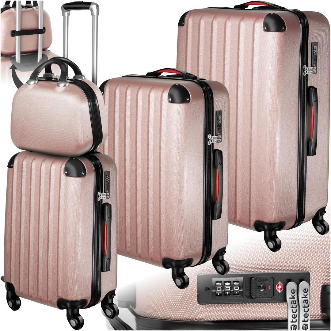 tectake 800763 Kofferset 4-TLG, robuste Hartschalenkoffer, abnehmbare Rollen 360°, ineinander stapel