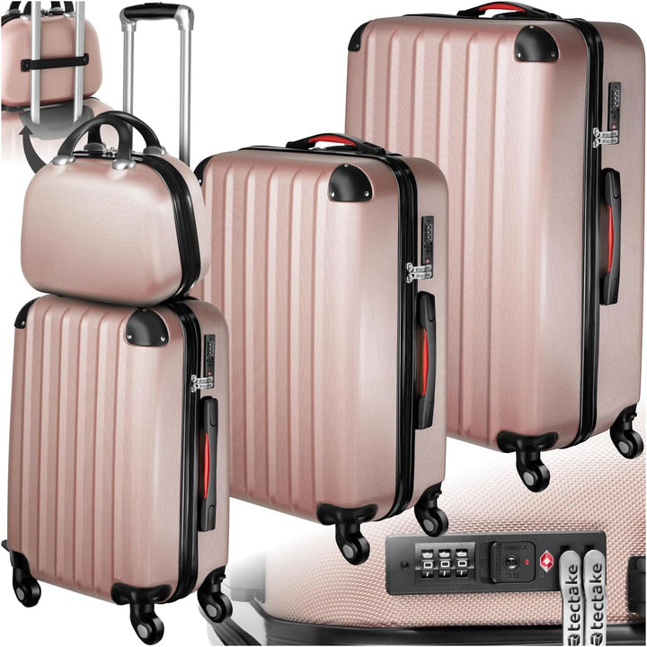 tectake 800763 Kofferset 4-TLG, robuste Hartschalenkoffer, abnehmbare Rollen 360°, ineinander stapel