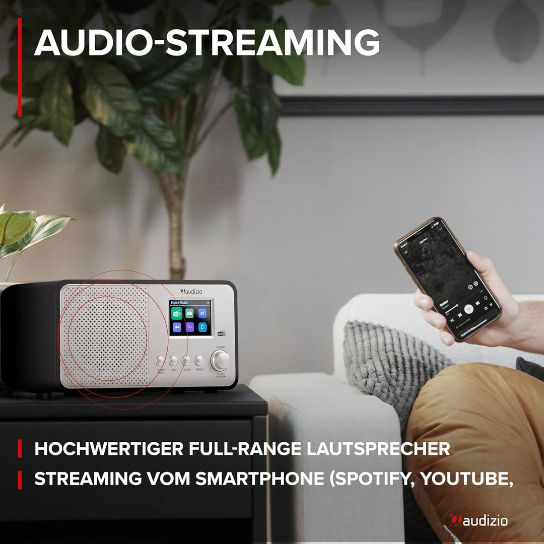 Audizio Avio - Kompaktes DAB Plus Radio mit Bluetooth, Digitalradio, FM & UKW, AUX, 30 Watt Lautspre