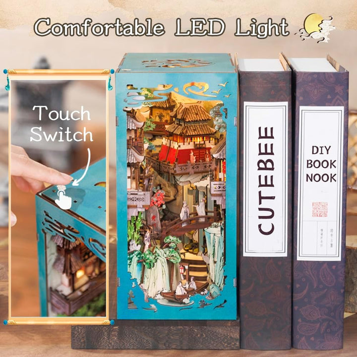 CUTEBEE Book Nook Kit mit Staubschutzhülle–DIY Puppenhäuser Miniatur Haus Kit mit LED-Licht,Booknook
