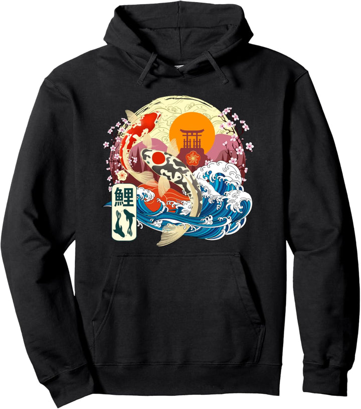 Japanischer Koi-Fisch Great Wave Kanagawa Japan Vintage Art Pullover Hoodie