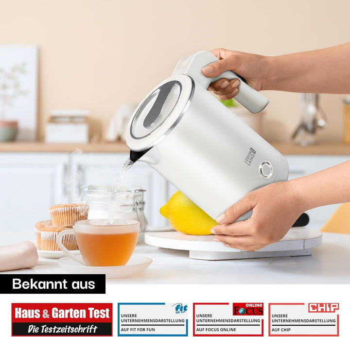 LEBENLANG Edelstahl Reisewasserkocher Klein - 500ml & BPA-Frei I 600W Mini Wasserkocher Klein Weiss