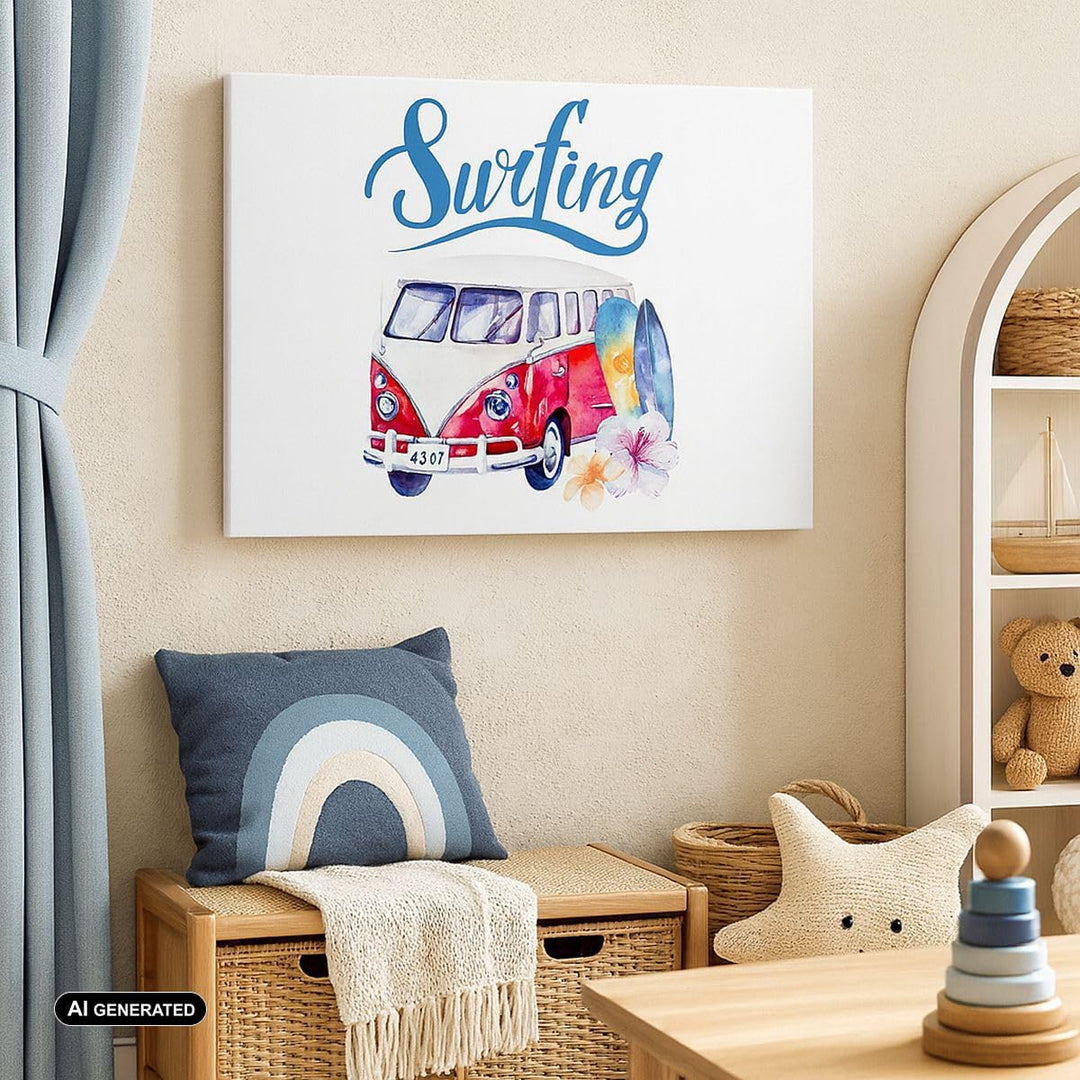 Bilder auf Leinwand Aquarell Surfbrett Palme Bäume Leinwandbild 70x50cm Wandbilder Dekoration Wohnzi