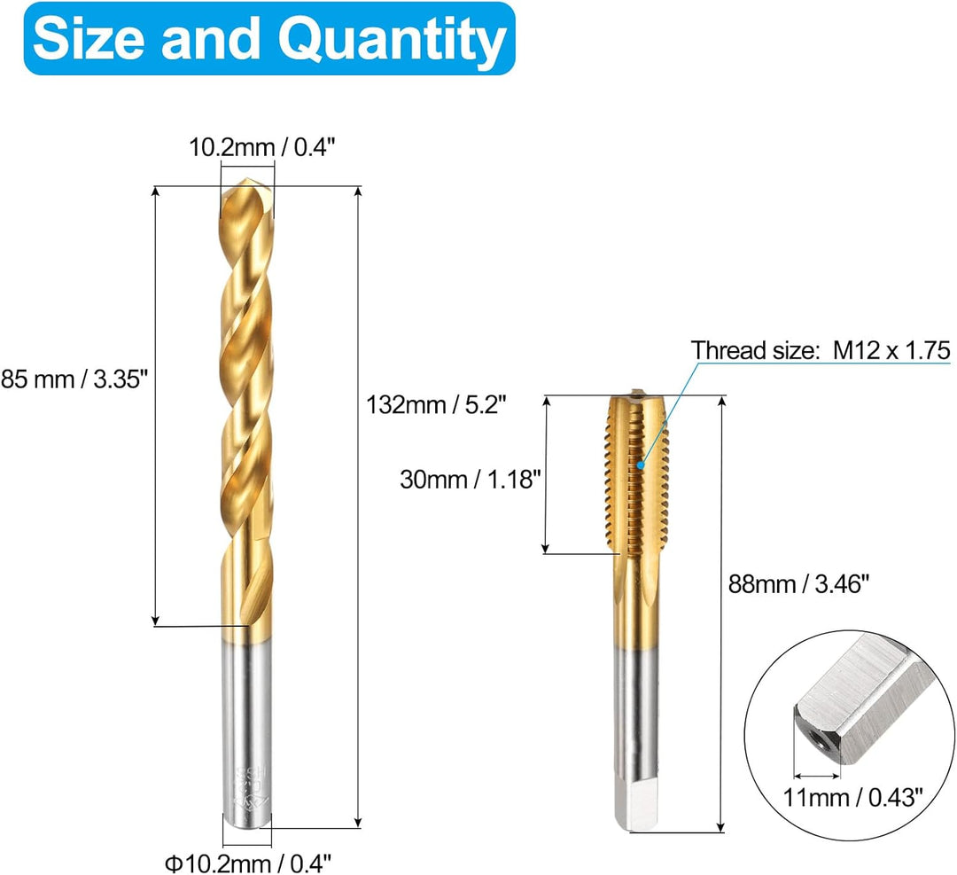 QUARKZMAN Bohrer und Gewindeschneidersatz, M12 x 1,75 Gerade Nut Gewindeschraube & 10,2 mm Spiralboh