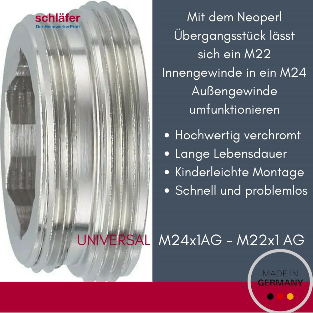Schläfer 632515 - 5 Stück | M 24x1 aussen/M 22x1 aussen - Kompatible Neoperl Reduktion, (Reduzierstü
