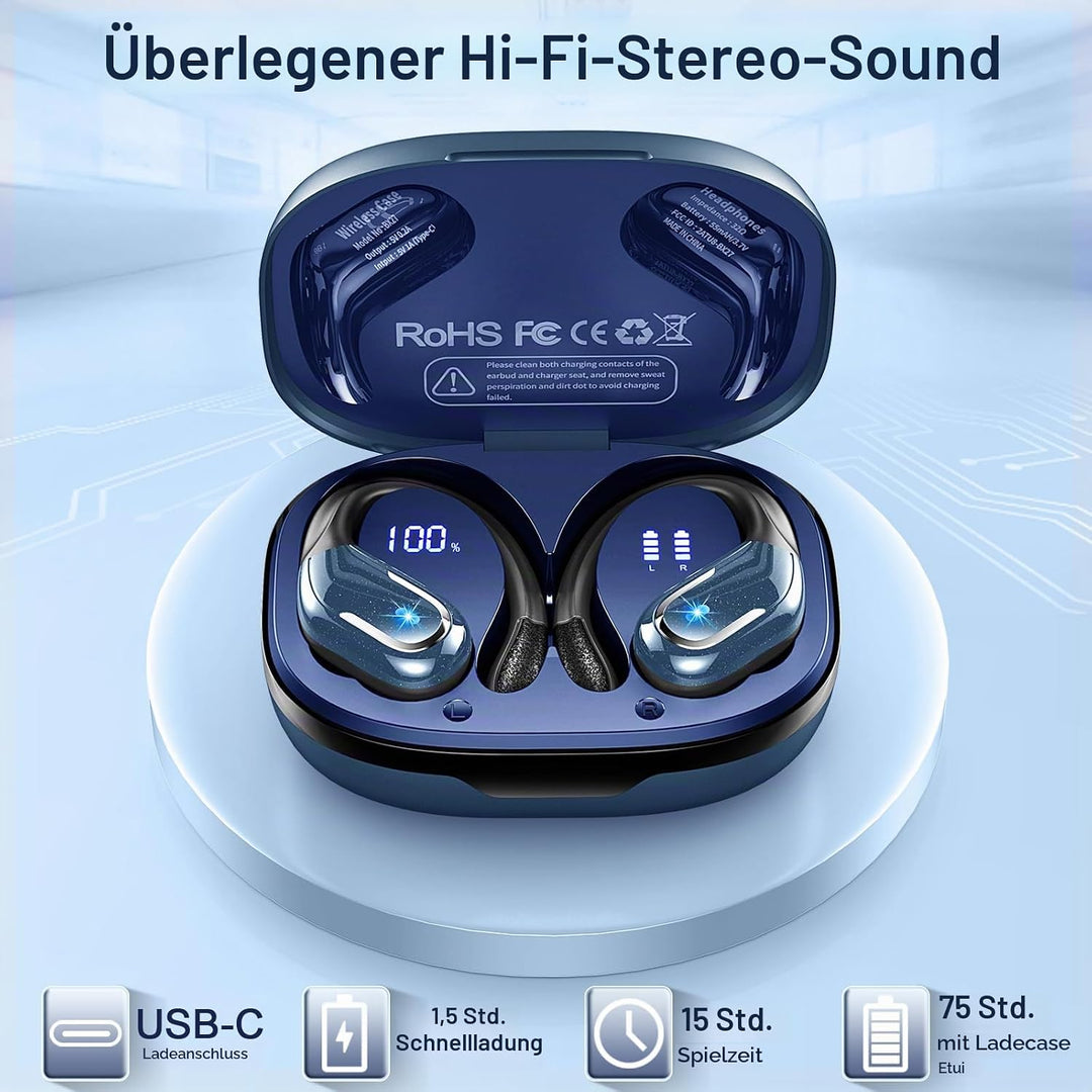 Rulefiss Kopfhörer Kabellos Bluetooth, 75Std Bluetooth 5.4 Kopfhörer Sport | 2026 Bass HiFi Stereo,