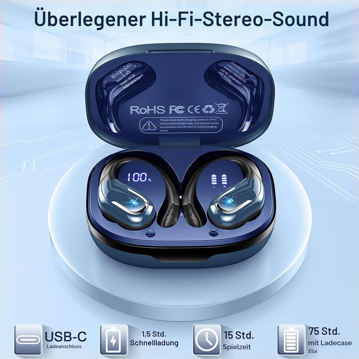 Rulefiss Kopfhörer Kabellos Bluetooth, 75Std Bluetooth 5.4 Kopfhörer Sport | 2026 Bass HiFi Stereo,