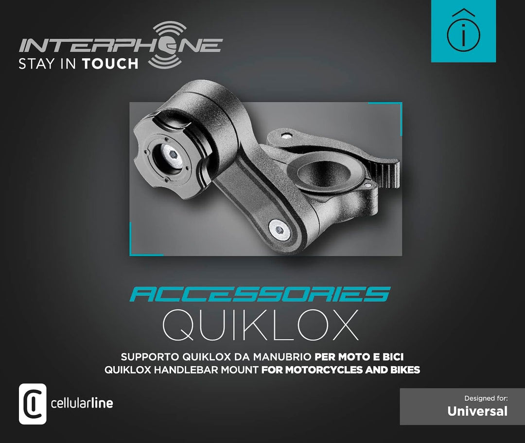 INTERPHONE - Motorrad-Lenkerhalterung für Smartphones mit QUIKLOX SYSTEM - Handy-Halterungssystem fü