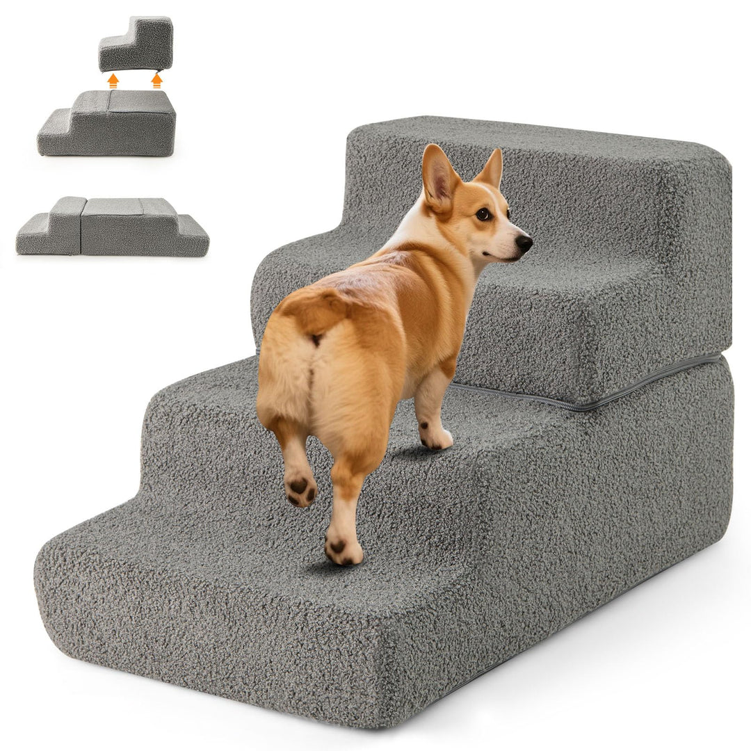 COSTWAY Hundetreppe 4 Stufen, rutschfeste Hundestufe aus Schaumstoff, 2+2 Design, Haustiertreppe für