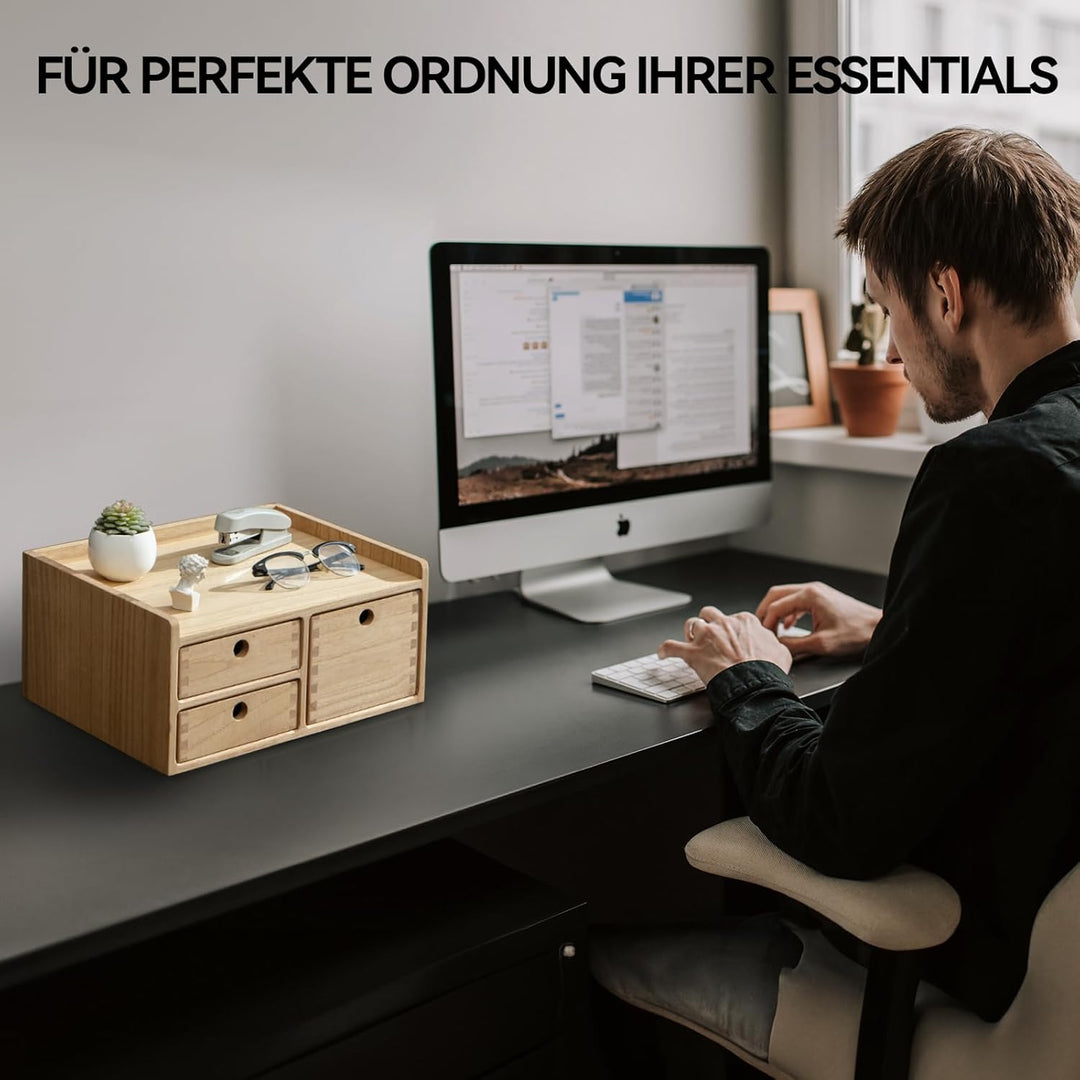 KIRIGEN Wood Desktop Organizer mit Schubladen Home Workspace Office Supplies Wooden Storage Box Shel