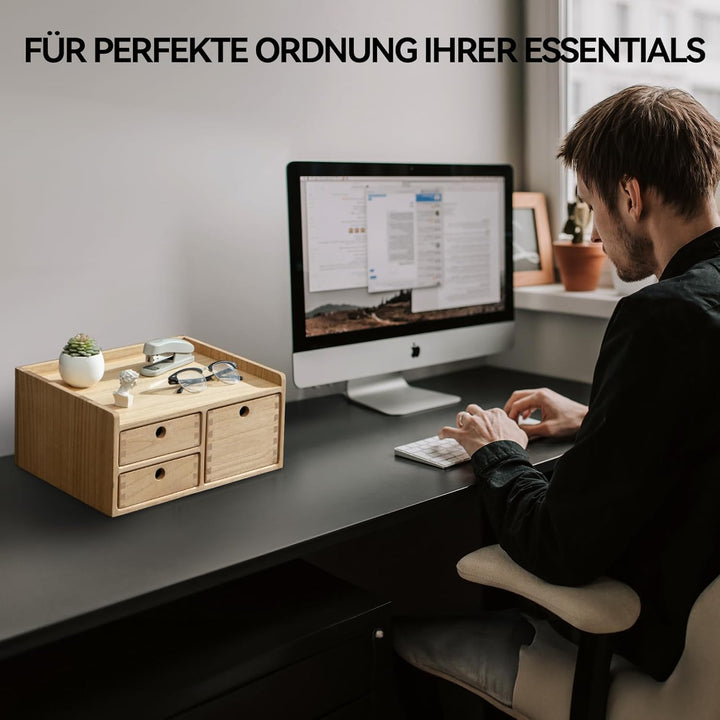 KIRIGEN Wood Desktop Organizer mit Schubladen Home Workspace Office Supplies Wooden Storage Box Shel