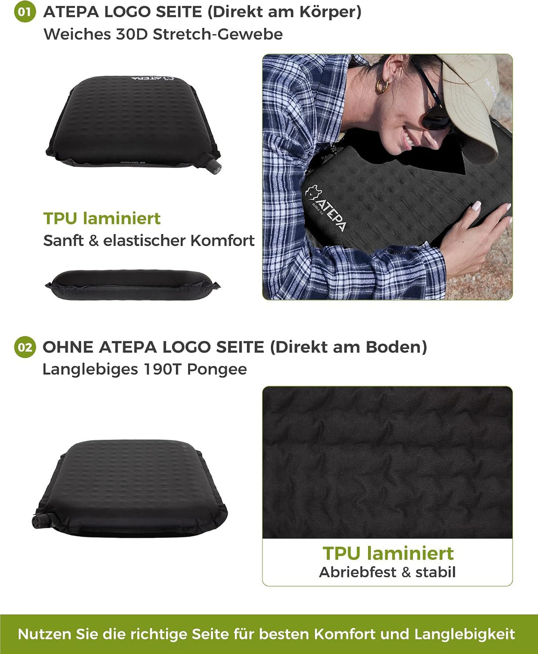 ATEPA Sitzkissen Outdoor, Faltbar Aufblasbar Stadion Flugzeug Unterwegs Camping Wander Bürostuhl Ult