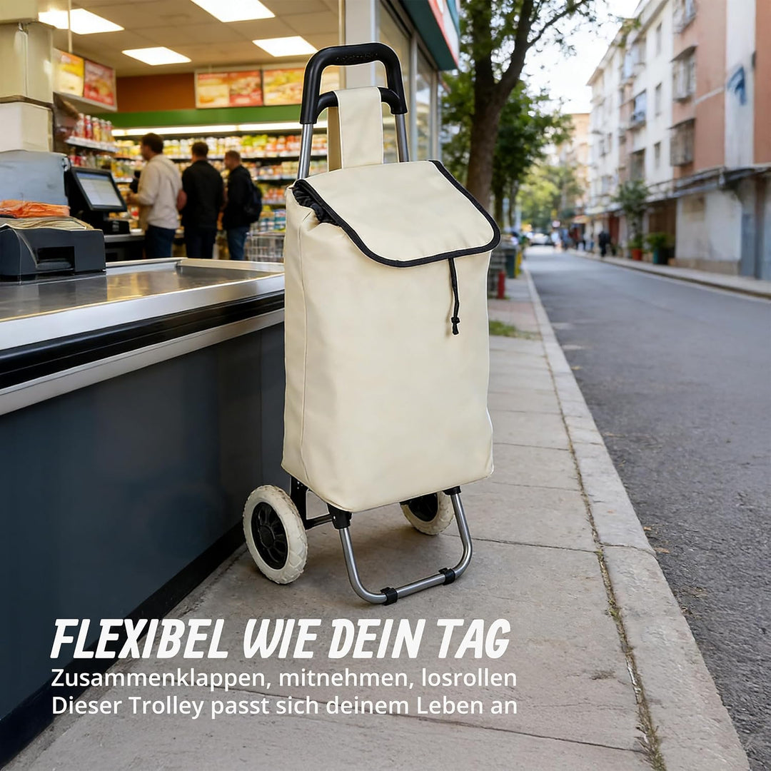 Relaxdays Einkaufstrolley klappbar, Abnehmbare Tasche 28 L, beige | Einkaufswagen mit Rollen HBT 92,