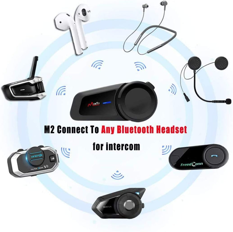 QSPORTPEAK M2 Motorrad Bluetooth Headset 5.0, Helm Intercom bis zu 6 Fahrer Gleichzeitige Kommunikat