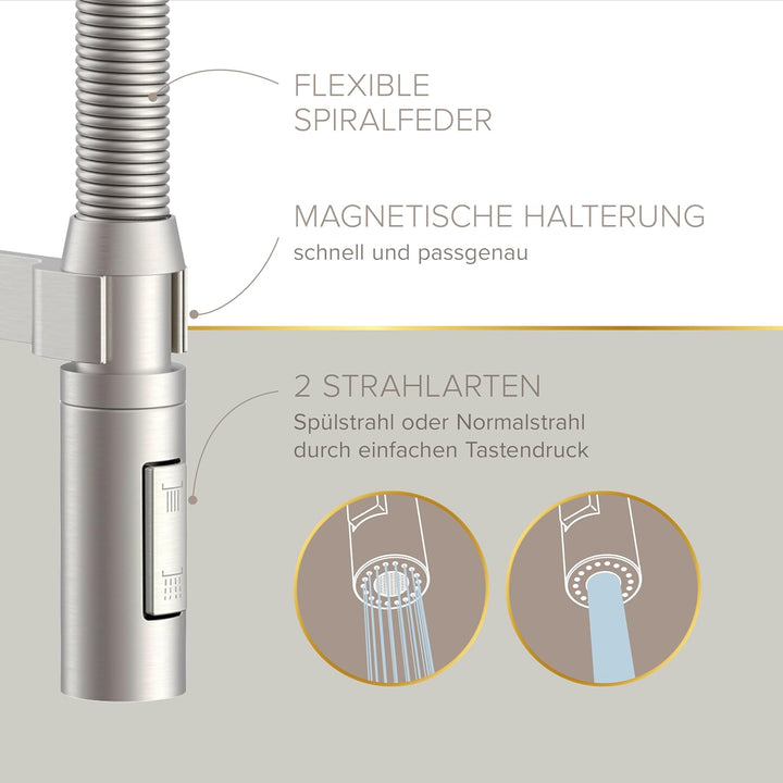 Lenz ALUNA Küchenarmatur mit Pendelbrause Edelstahl-Optik 46070511