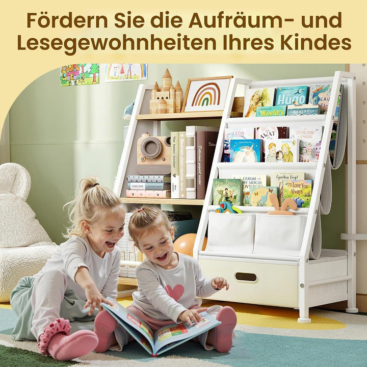 GoTiling Kinder Bücherregal Kinderzimmer Spielzeugregal: Bücherregal mit 1 Aufbewahrungsboxen und 3