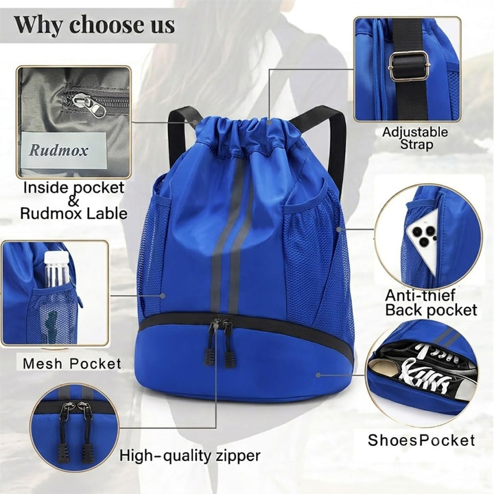 Sportbeutel mit Schuhfach - Wasserdichter Kordelzug Rucksack für Damen & Herren - Gymbag & Turnbeute