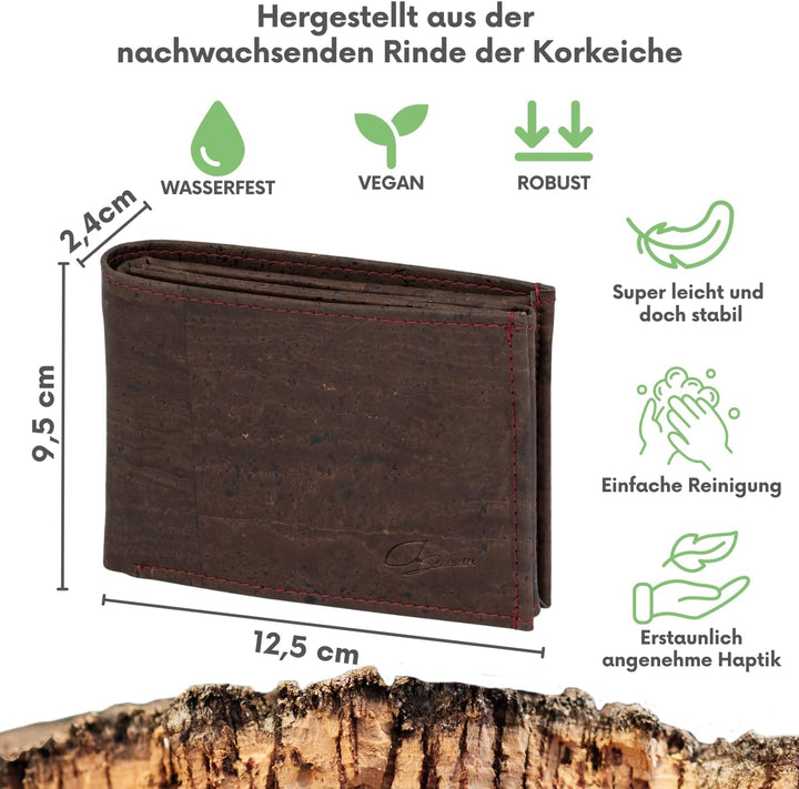 Simaru Kork Geldbörse mit RFID-Schutz, Unisex Geldbeutel für 11+Karten, Scheine & Münzen, Mini Walle