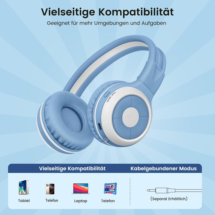 SIMOLIO 2-Pack KidyCast Kinder-Funkkopfhörer mit Mikrofon, Bluetooth AuraCast – Eine Quelle, Mehrere