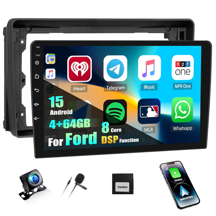 CAMECHO 8-Kern Android 15 Qualcomm 4+64G Autoradio für Ford Fiesta Focus Transit Connect Kuga Mondeo