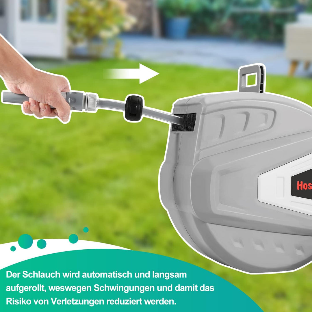 Versenkbarer Schlauchtrommel, 20+2m Schlauchaufroller Wasser mit Wandhalterung, Gartenschlauch autom