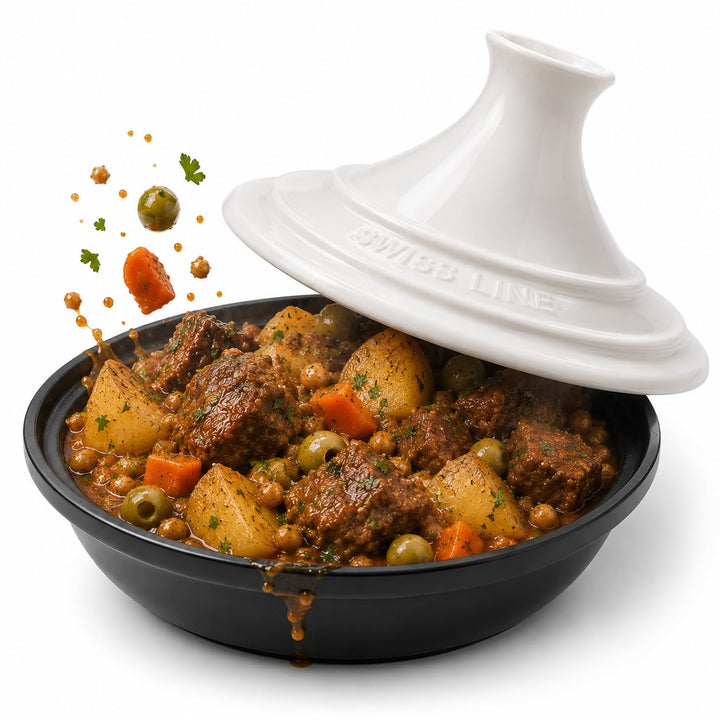 SWISS LINE Tajine 30 cm Induktion geeignet – Aluminium Schmortopf mit Keramikdeckel – Antihaft Marmo