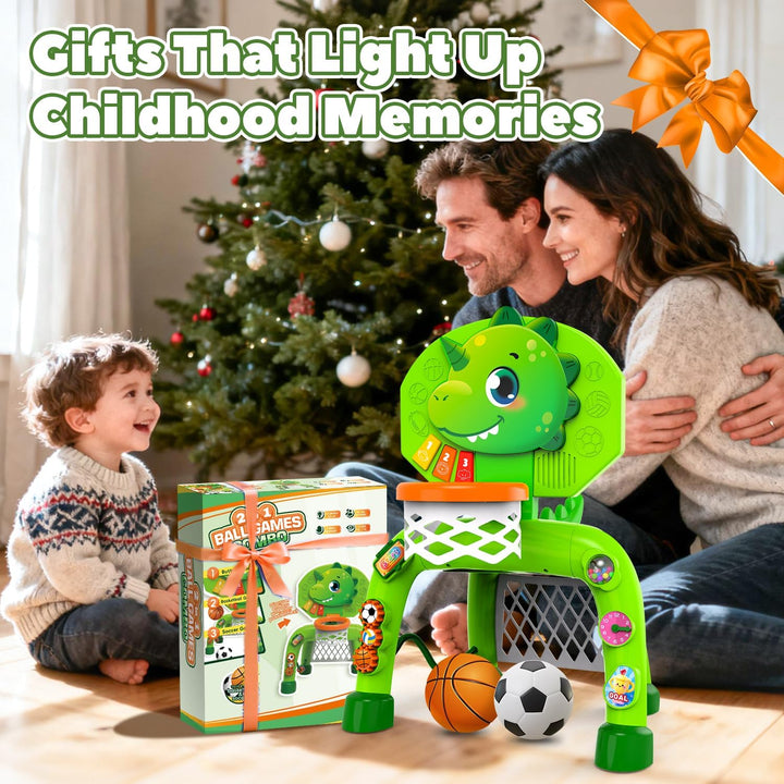 Basketballkorb Kinder &amp; Fussballtore für Garten Kinder 1-3 Jahren, Dinosaurier Geschenke für Jungen,